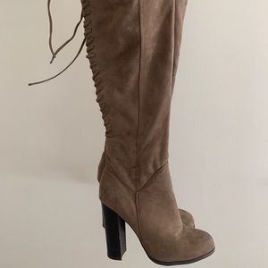 Suede over the knee boot - beige, size 7